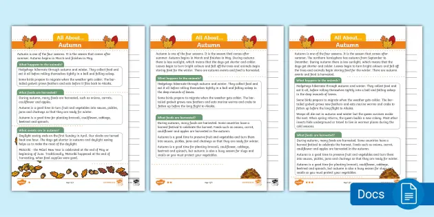 Comprehension　Autumn　Worksheets　Differentiated　Twinkl