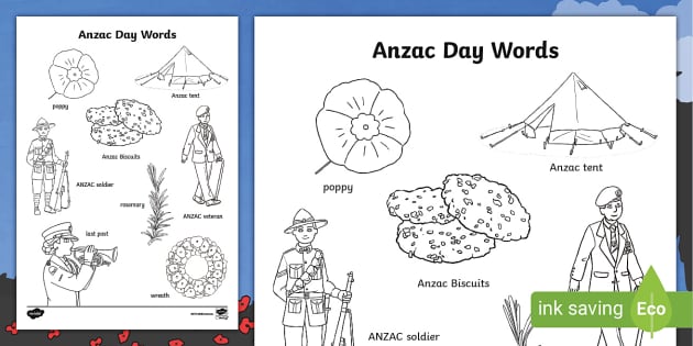 Anzac Day Words Colouring Sheet - Events - Australia