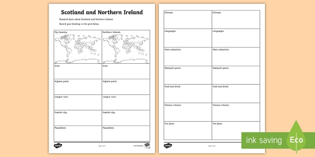 Scotland and Northern Ireland Comparison Research Worksheet