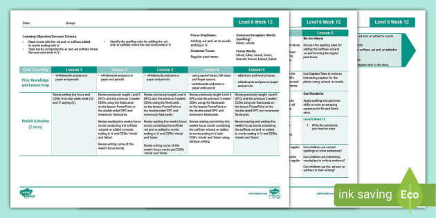 Level 6 Week 12 Weekly Plans - adding -ed and -er - Twinkl