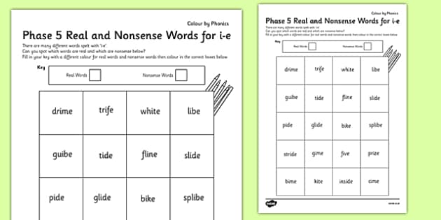 Phase 5 I E Split Digraph Colour By Phoneme Real And Nonsense Words