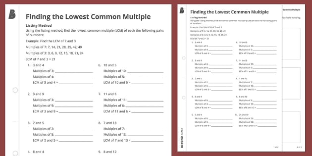 Finding the Lowest Common Multiple Questions (teacher made)