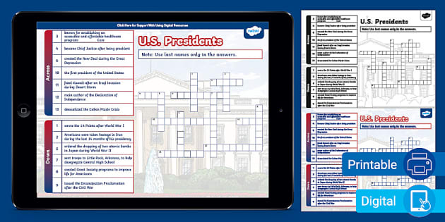 U S Presidents Crossword Puzzle for 6th 8th Grade Twinkl
