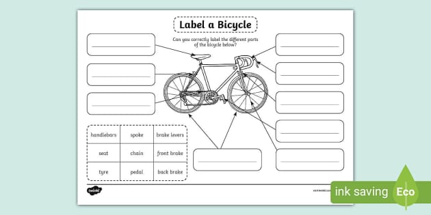 Label a Bicycle Activity Sheet Parts of a Bike Twinkl