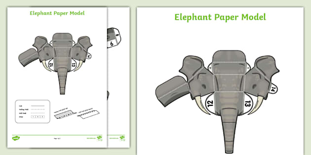 3D Elephant Paper Model Activity - Twinkl