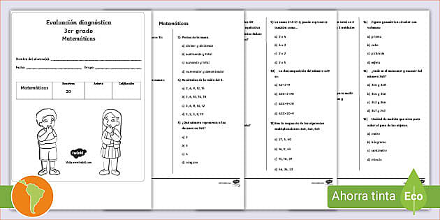 Examen Diagnóstico: 3er Grado Matemáticas (teacher Made)