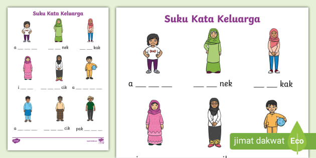 Latihan Menulis Suku Kata Prasekolah - Tema Keluarga