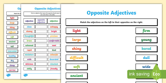 Adjectives Opposites Worksheets