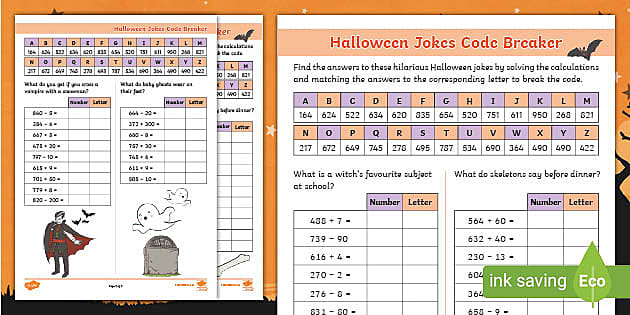 👉 Halloween Maths Joke and Riddles Code Breaker - Twinkl