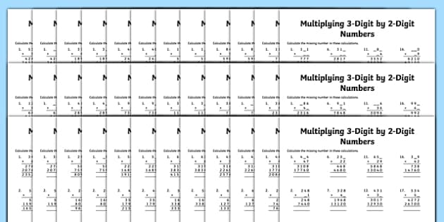 three digit miltiplication pronlems with missing digits