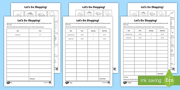 Shopping List Differentiated Worksheets (Teacher-Made)