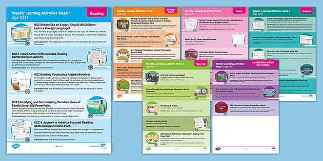 Weekly Learning Activities Pack Week 1 Age 10-11 - Twinkl