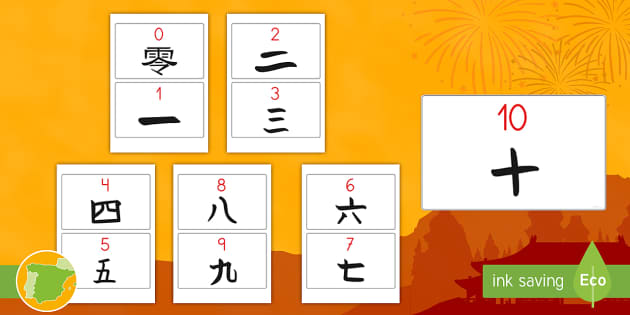 Tarjetas educativas: Los numeros del 1 al 10 en chino mandarin