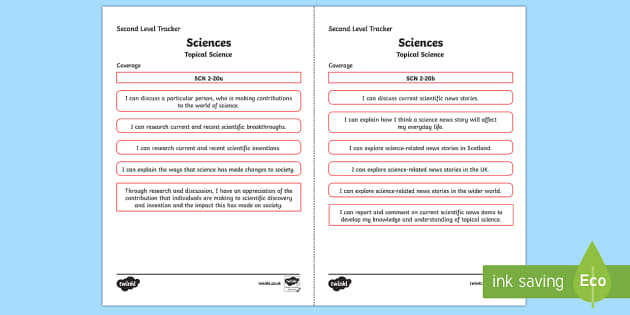 CfE Sciences (Topical Science) Second Level Child Friendly Tracking