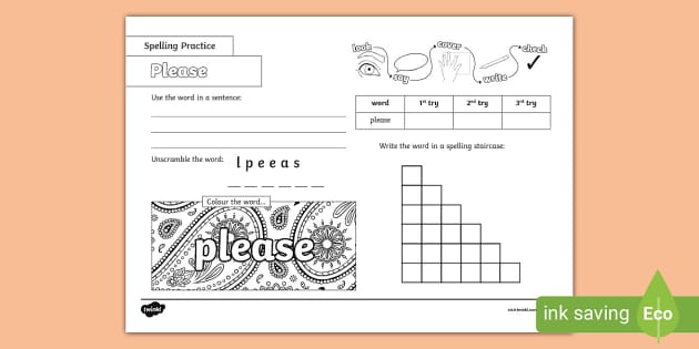 Please Spelling Practice Worksheet (professor feito)