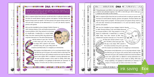Fifth Grade DNA Reading Comprehension Activity - Twinkl