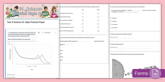 Year 5 Science GL Style Practice Paper - Twinkl
