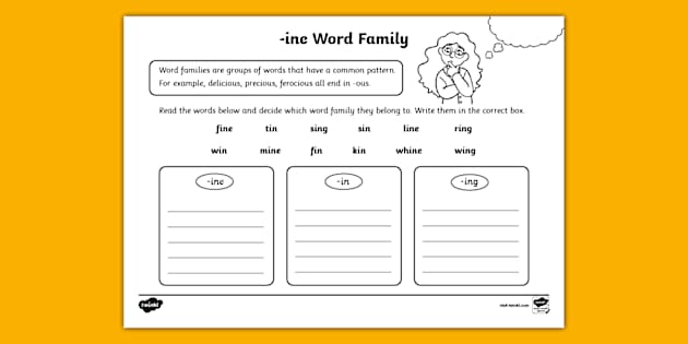 -Ine Word Family Activity Sheet (teacher made) - Twinkl