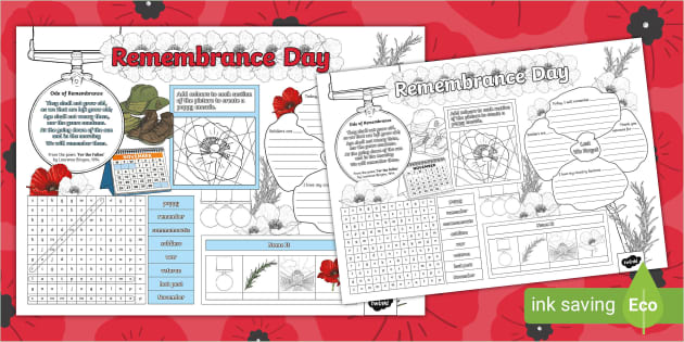 Years 3-4 Remembrance Day Activity Mat - Twinkl