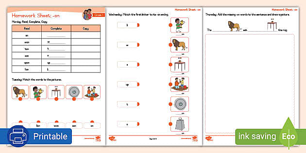 homework sheet grade 1