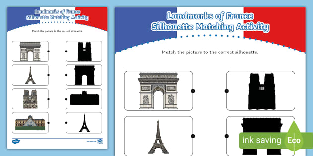 Landmarks of France Silhouette Matching Activity - Twinkl