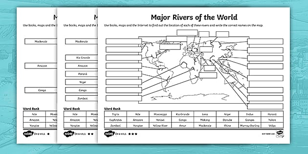 major rivers of the world worksheet teacher made