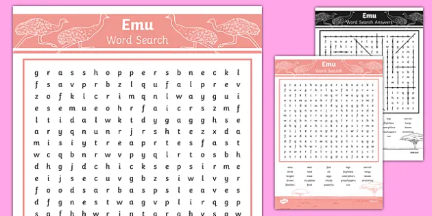 Australian Animals Years 3 6 Emu Word Search