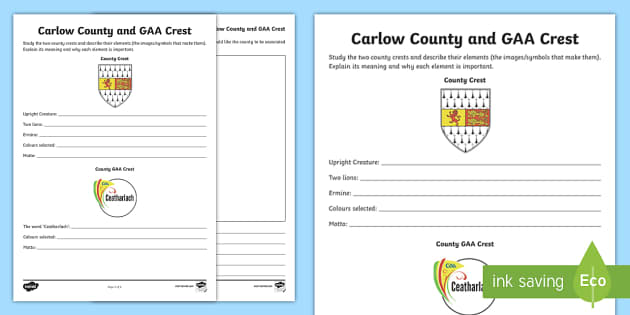 Carlow County and GAA Crest Worksheet / Worksheet - Twinkl