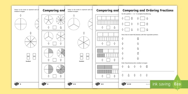 Differentiated Compare and Order Fractions Year 5 Worksheets