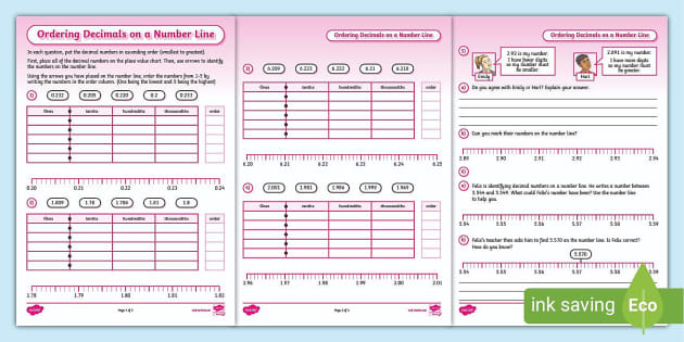 ordering decimals on a number line year 5