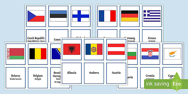 European Country Shapes and Flags Flashcards (Teacher-Made)