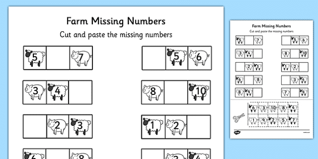 farm themed missing numbers worksheet 1 10 teacher made