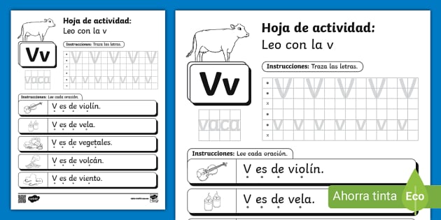 Hoja de actividad: Leo con la v (teacher made) - Twinkl