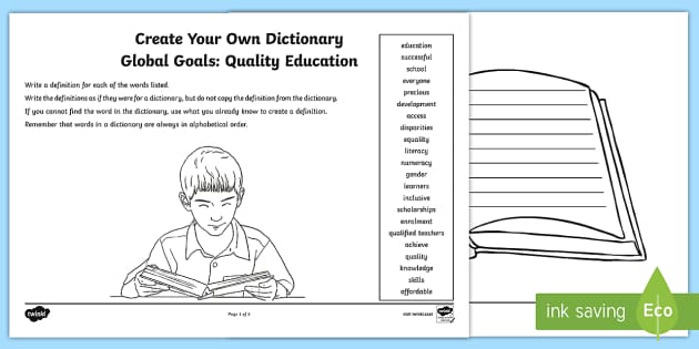 global-goals-quality-education-create-your-own-dictionary-worksheet