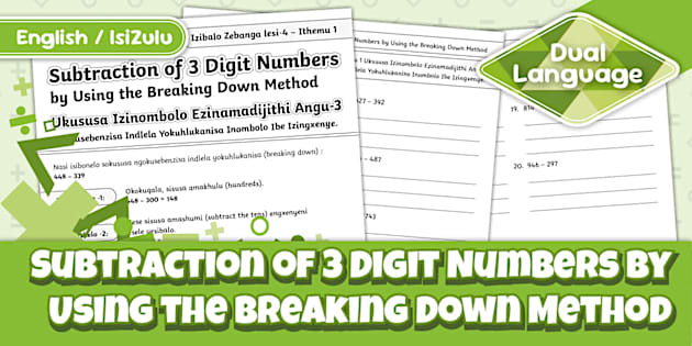 Term 1 - Subtraction of 3 Digit Numbers by Using the Breaking Down ...