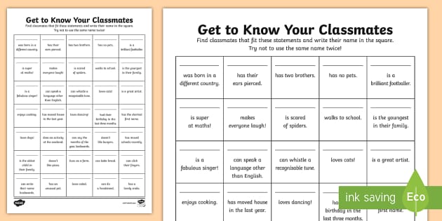 Year 4 Get to Know Your Classmates Worksheet / Worksheet