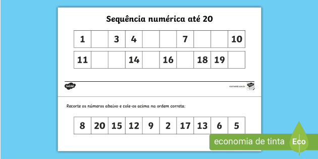 ATIVIDADE COM NUMERAIS ATÉ 20 - JOGO DA MEMÓRIA COM NUMERAIS PARA