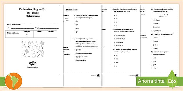 Examen Diagnóstico: 6to Grado Matemáticas (teacher Made)