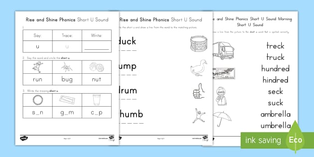 Rise And Shine Phonics Short U Sound Morning Activity Sheets