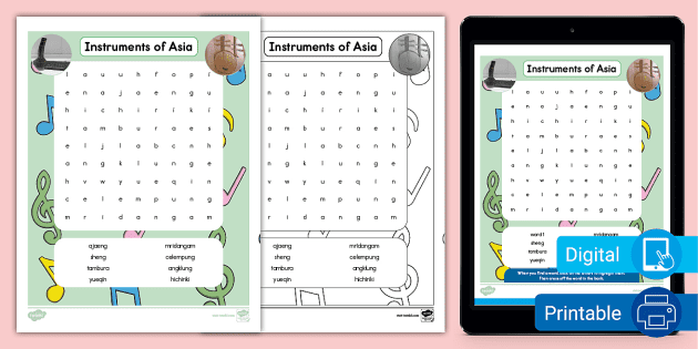 musical instruments of asia word search teacher made