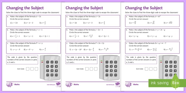Escape the Room: Changing the Subject of a Formula - Twinkl