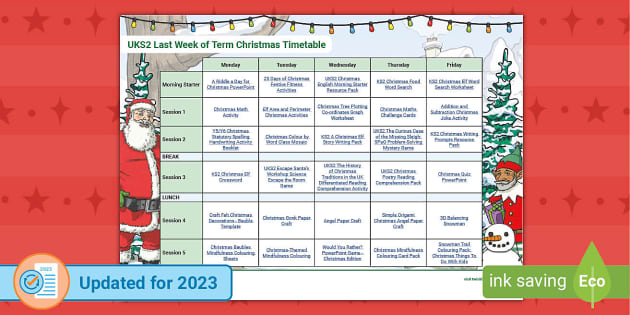 FREE! - Christmas End-of-Term Activities - UKS2 Timetable