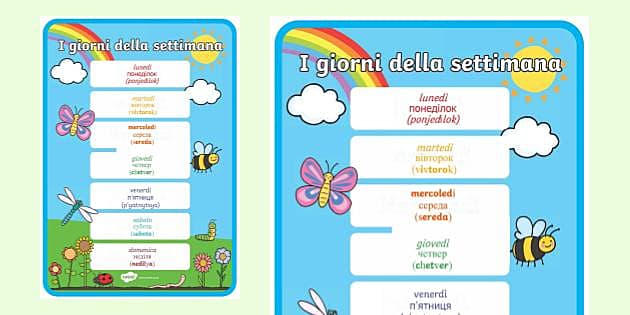 Poster Giorni Della Settimana Per Bambini - Set Di 2 Stampe Su Tela Per Asilo E Cameretta, 30x40cm