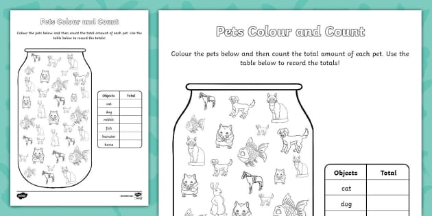 👉 Pets Colour and Count Worksheet (teacher made) - Twinkl