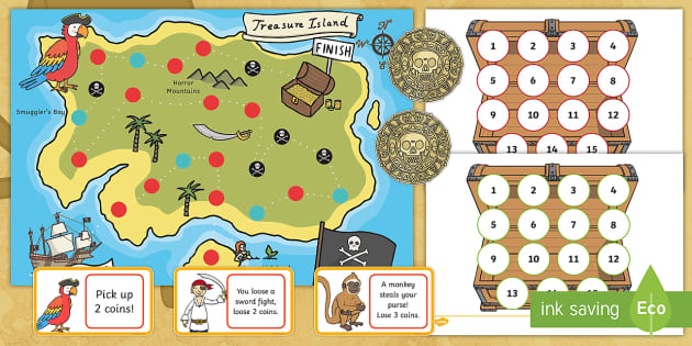 A4 Pirate Treasure Hunt Board Game - pirates, games, board games