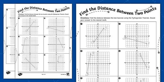 Eighth Grade Find the Distance Between Two Points Bunny Worksheet
