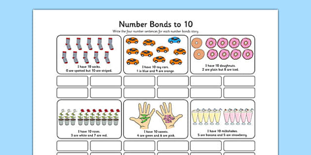 number bonds to 10 stories worksheet number bonds 10