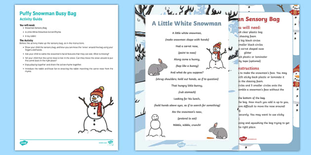 Puffy Snowman Busy Bag Resource Pack for Parents - Twinkl
