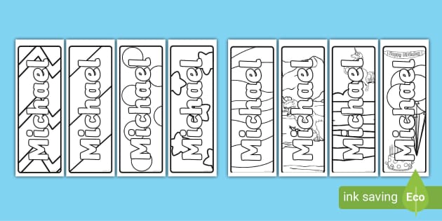 FREE! - Michael Name Simple Colouring Bookmarks - Twinkl