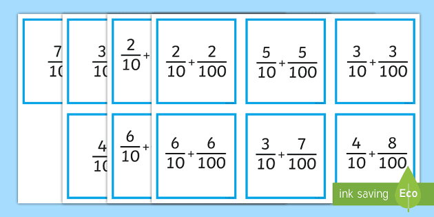 Adding Tenths and Hundredths Fractions Matching Game adding-tenths-and-hundredths-fractions-matching-game